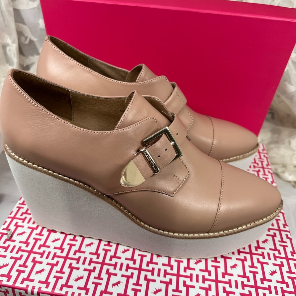 Elaine Turner platform wedge shoes size 8.5 in Sand Nubuck unworn with box